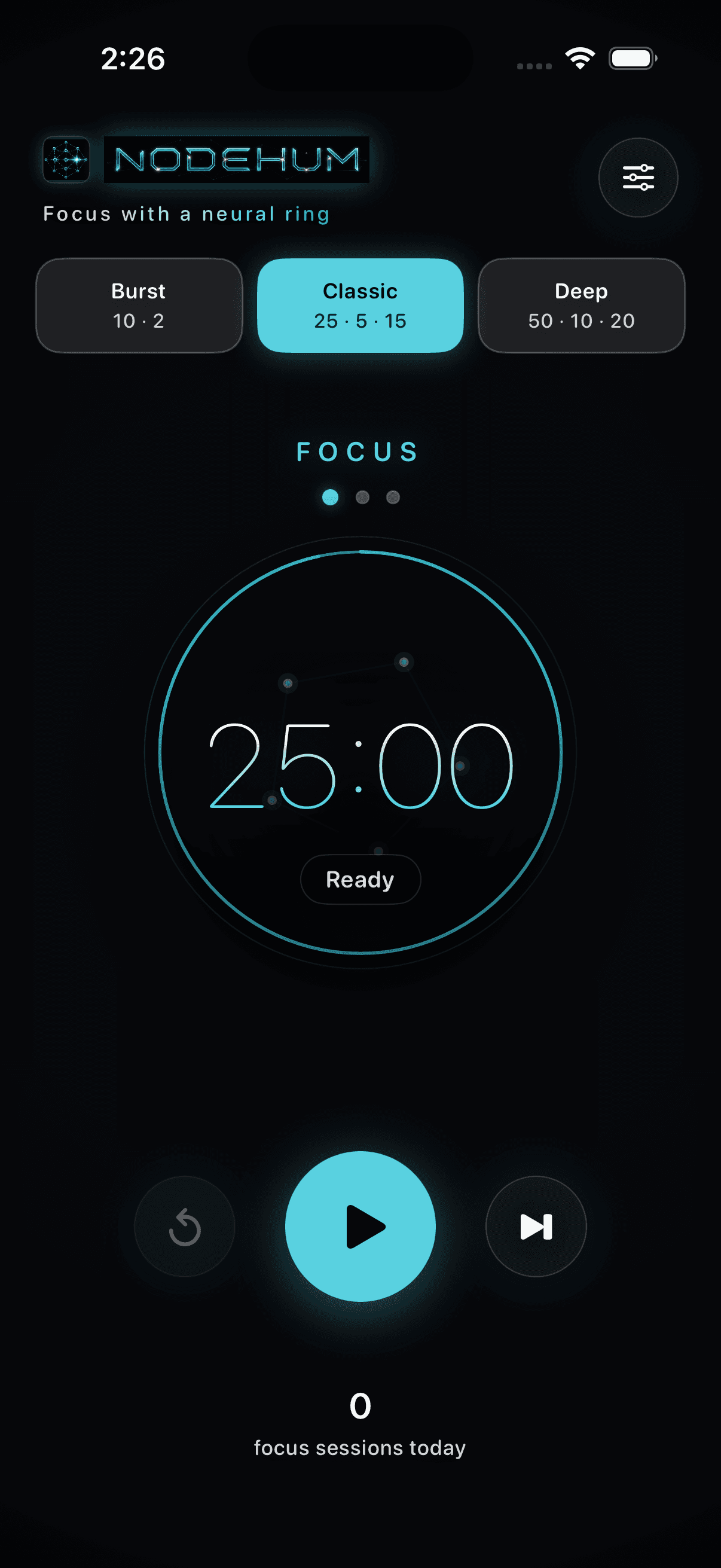 Nodehum Stillpoint idle — neural ring ready